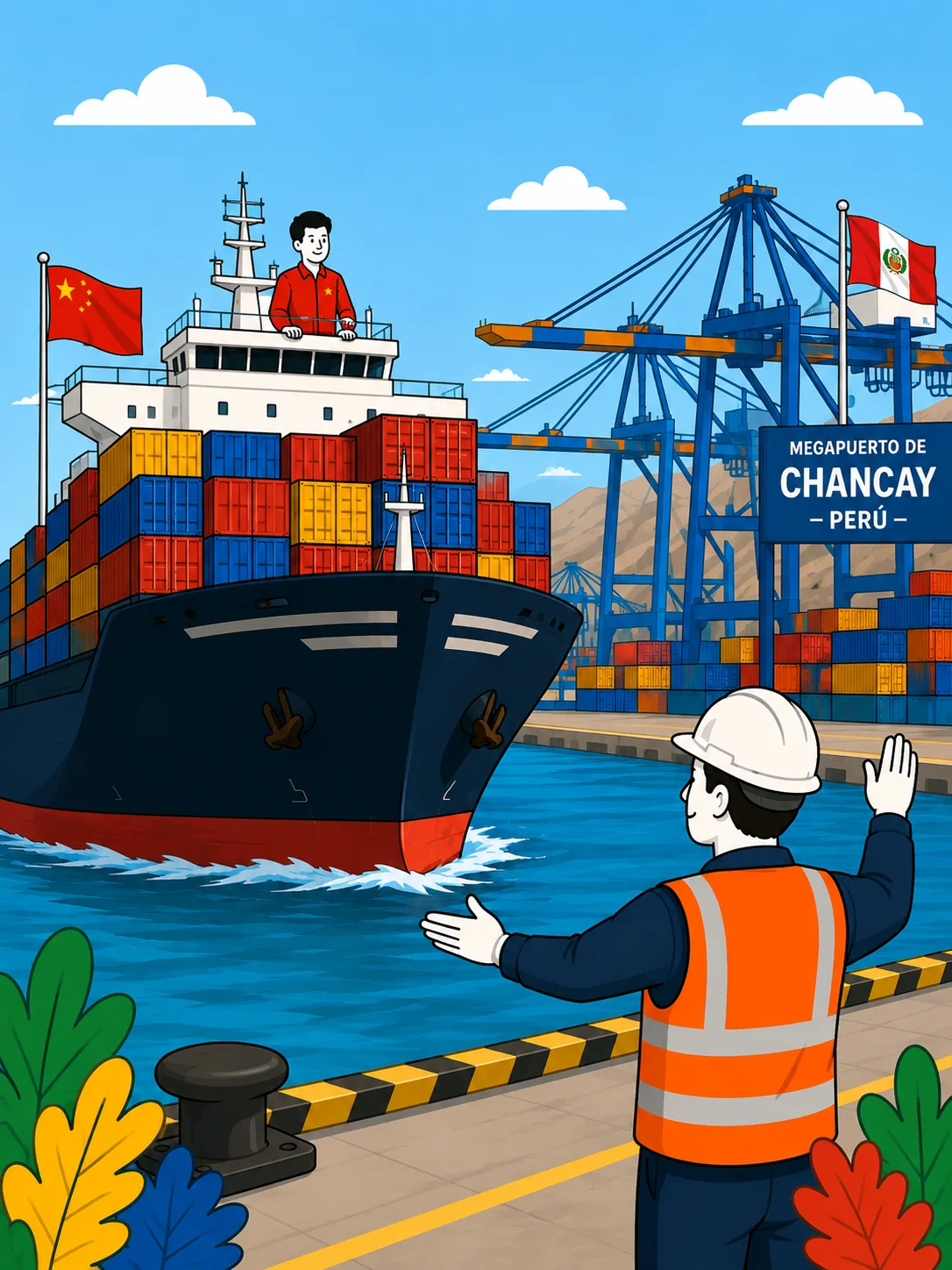 Chinese vessel arriving at Chancay megaport, Peru